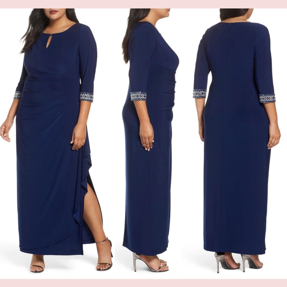 NWT $239 Alex Evenings [ 18W ] Embellished Faux Wrap Gown‎ in Cobalt Blue